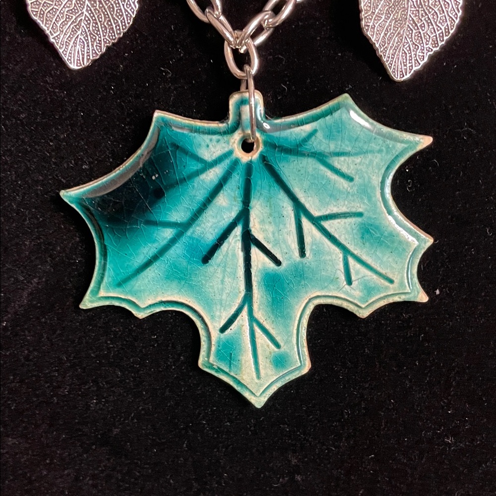 Clay Pendant Necklace & Earring Set OOAK Handmade - Picture 2 of 8